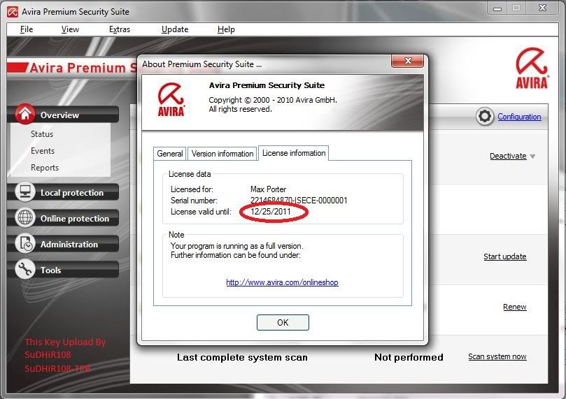 Avira Premium Security Suite With  Key Valid 25.12.2011 by SuDHi