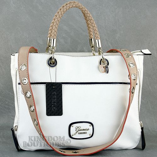 New GuEsS Handbag Ladies Briza Satchel Crossbody Bag White Multi Logo