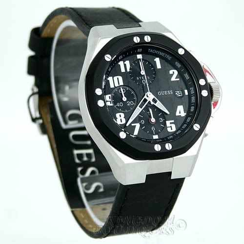 New GuEsS Watch Mens Sport BLaCK Leather Tachymeter 100M G13526G NwT Montre Uhr eBay