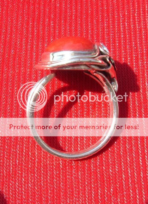 Red Oval Coral 925 Sterling Silver Ring  