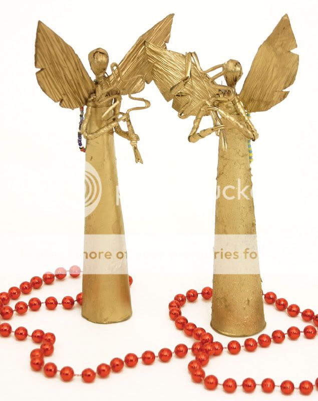 Set Of Two African Banana Fiber Angel Holiday Ornaments Hand Made In 